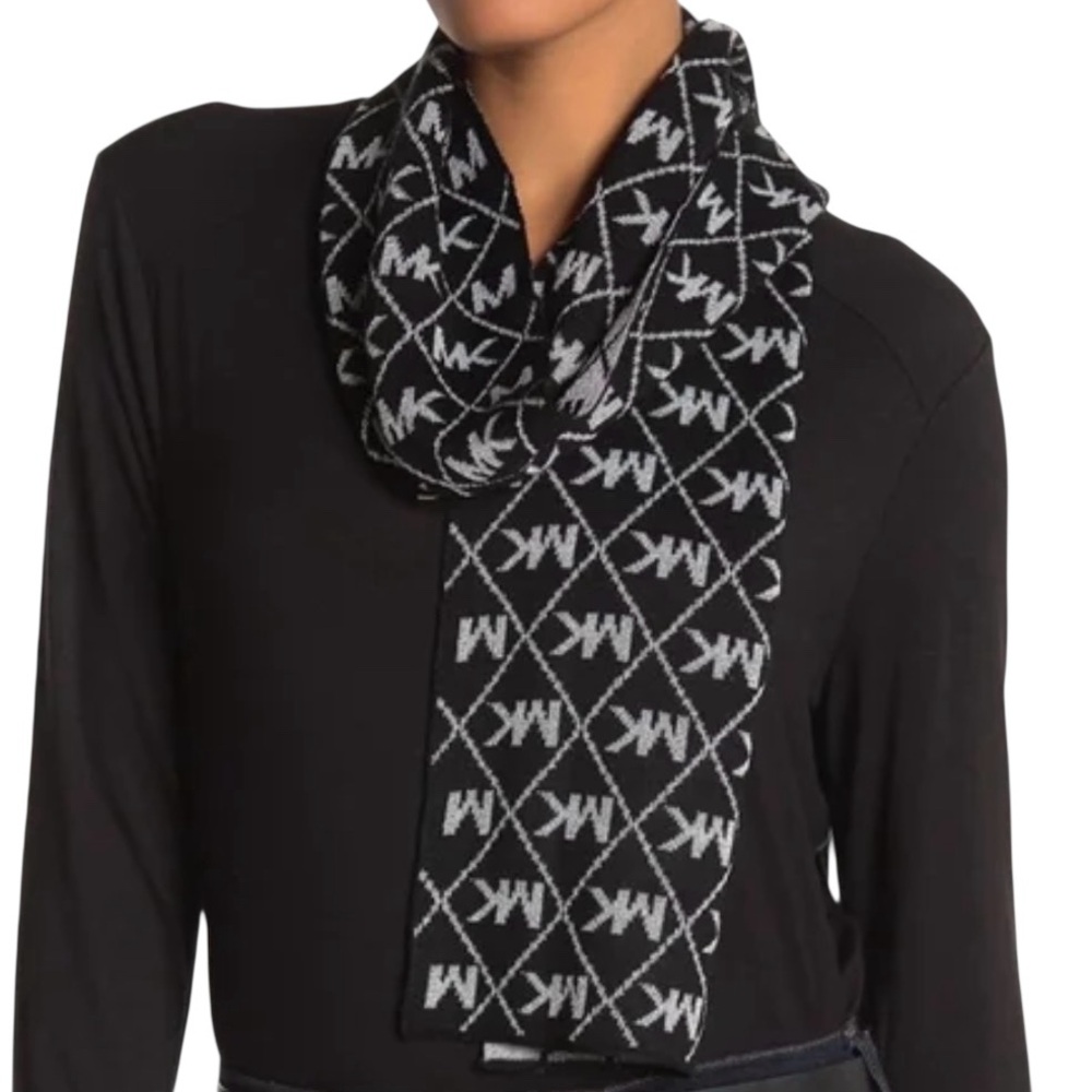 Michael Kors Monogram Black/Silver Scarf - Size 0/S